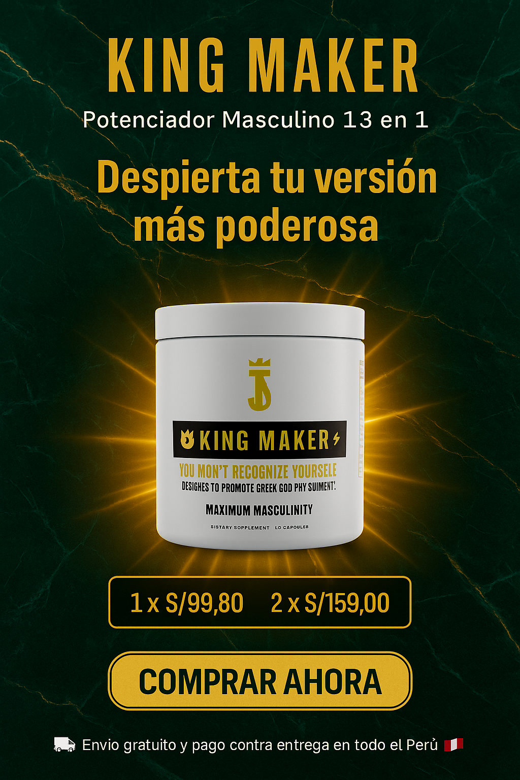 👑 KING MAKER – Potenciador Masculino 13 en 1 ¿Listo para recuperar tu energía y volver a sentirte en control? 👑