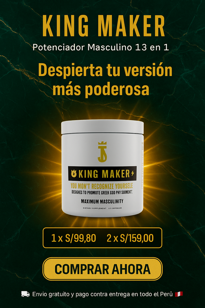 👑 KING MAKER – Potenciador Masculino 13 en 1 ¿Listo para recuperar tu energía y volver a sentirte en control? 👑