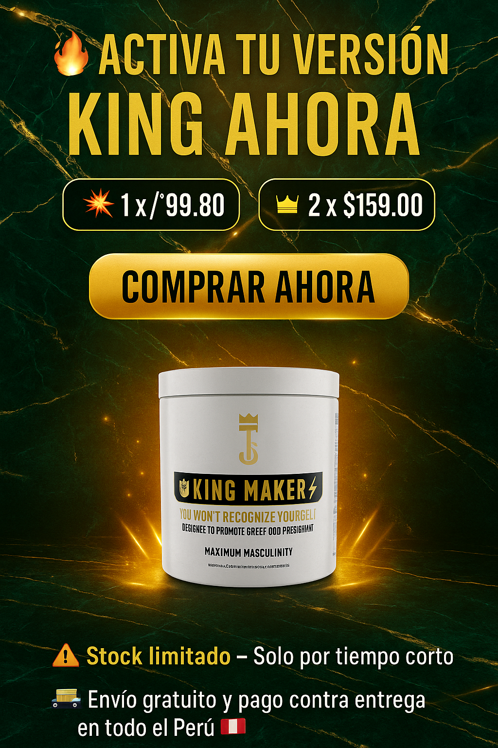 👑 KING MAKER – Potenciador Masculino 13 en 1 ¿Listo para recuperar tu energía y volver a sentirte en control? 👑